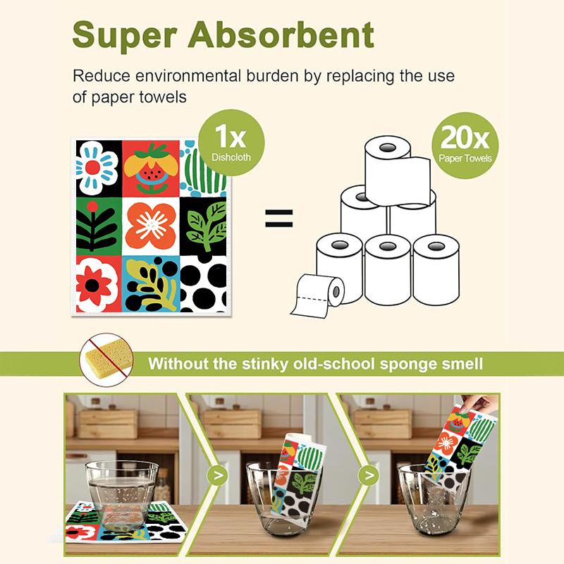 6PCS Cleaning Dishcloths Reusable Kitchen Dish Towels Retro Memphis Style Floral Cloth Absorbent Lint Free Dishcloth Washable Duster Rags Tea Towels