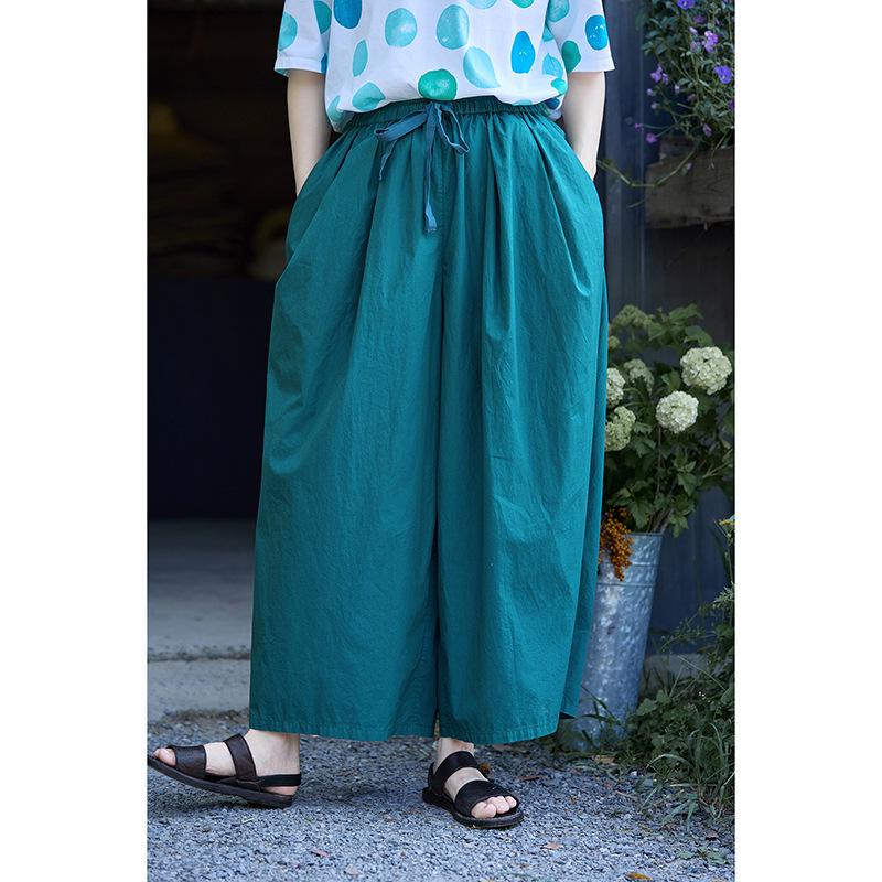 Women's Summer Lightweight Retro Blue Cotton Carrot Pants