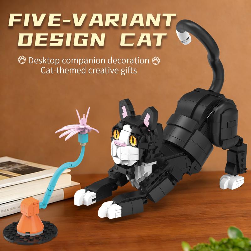 5-In-1 Cat Tuxedo Kitten Building Blocks Set Cute Cat Model Collectible Building Toy, Gift For Children Adults And Animal Lovers