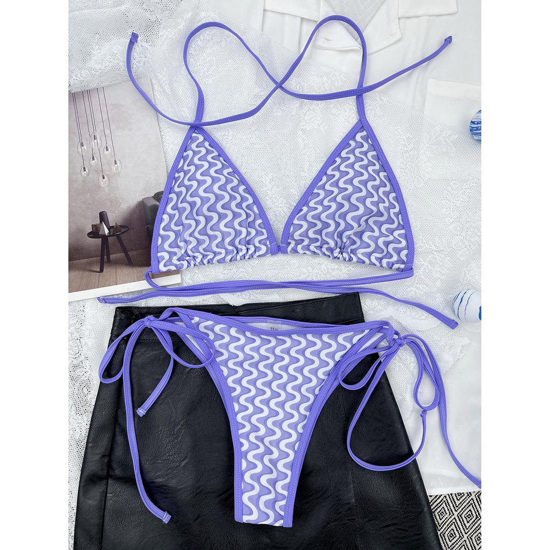 

Сексуальный женский купальник-бикини с принтом «волна» на бретельках, женский купальник, комплект из двух частей, купальный костюм с подкладкой, женский купальник S фиолетовый