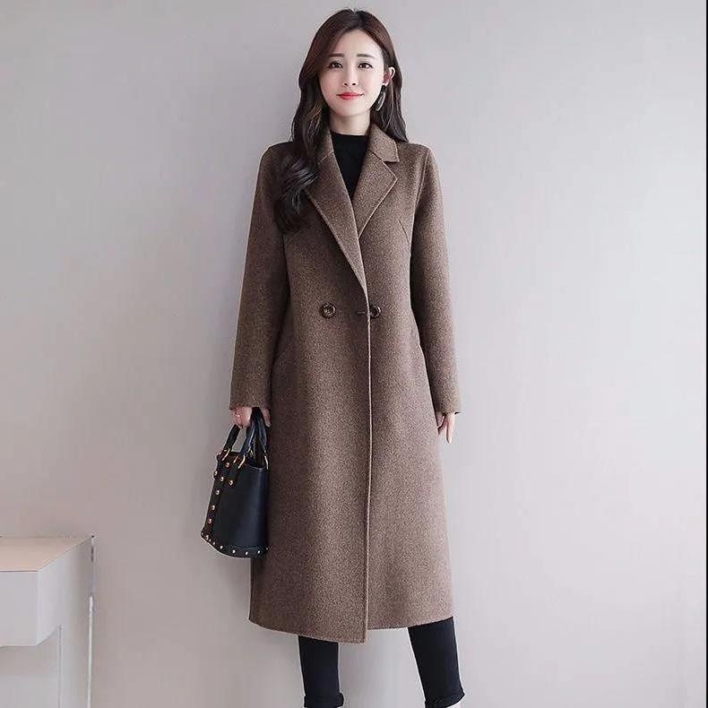Light Luxury High-End Lady Style Off-White Woolen Coat for Women Thickened Mid Length Woolen Outer Wear