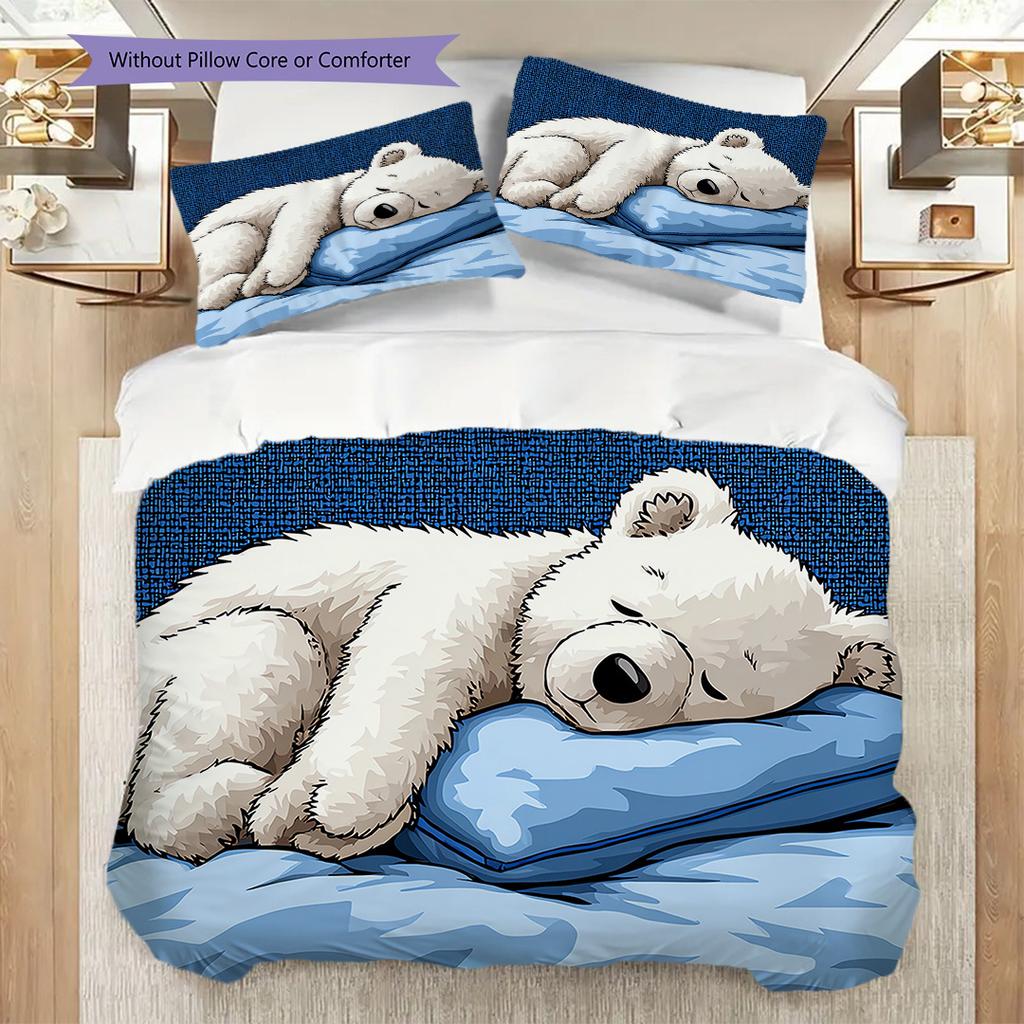 Pościel z wzorem niedźwiedzia polarnego Zestaw kołdry Poszewka na kołdrę Poszewka na poduszkę Dekoracja domu Prezent urodzinowy (1 * poszwa na kołdrę + 2 * poszewki na poduszki, bez rdzenia)