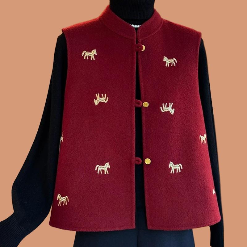 

Stylish Red Woolen Vest for Middle-Aged & Elderly Women – Autumn/Winter Embroidered Jacket M (suitable for 90-120 jin) красный