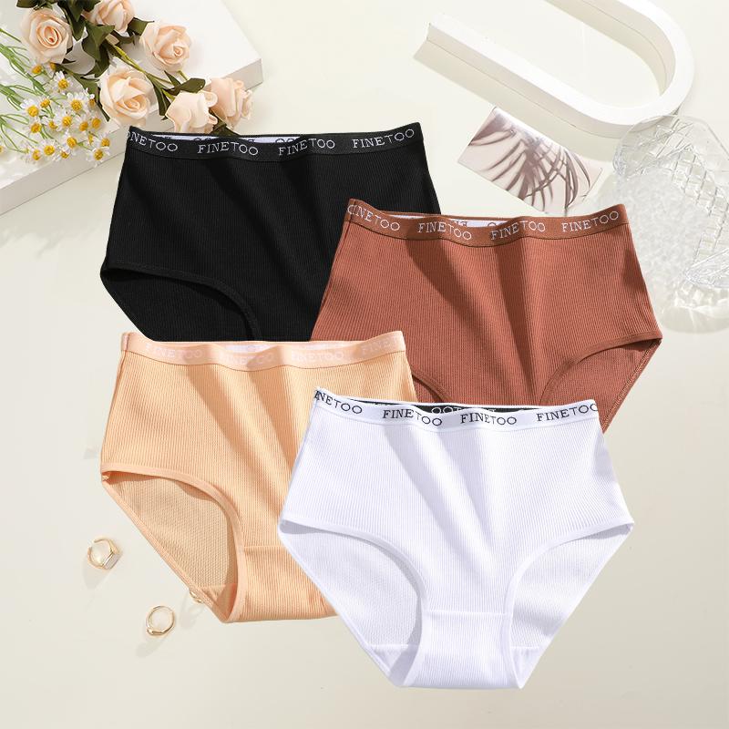 4Pcs/Set Cotton Women Panties Lady Plus Size Underwear High Waist Briefs Breathable Solid Color Female Lingerie Shorts FINETOO