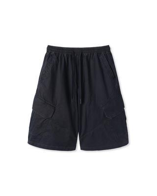 APOSTROPHE COMMA Washed Cargo Cotton Elastic Waist Half Pants_Navy