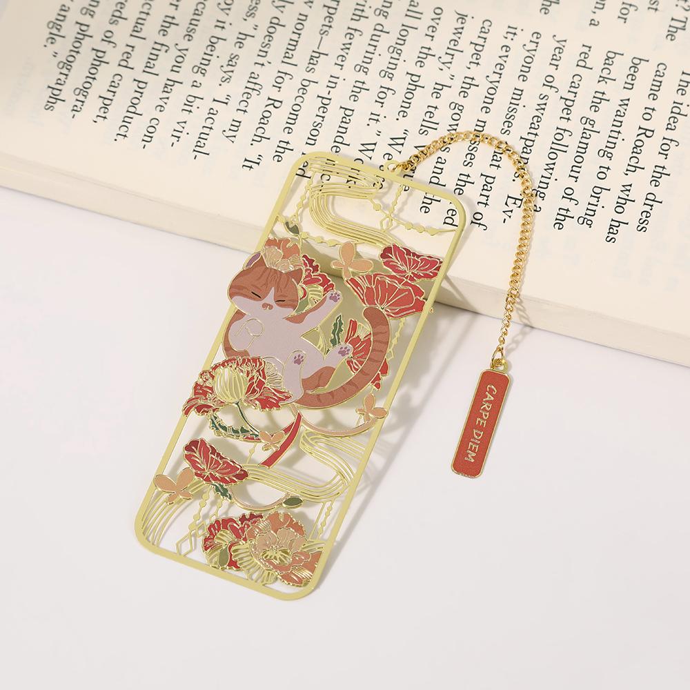 1 Marcador de Livro de Gato Adorável Marcador de Metal Metal Latão Estilo Clássico Fofo Presente para Estudante Marcador Vazado Cultural e Criativo