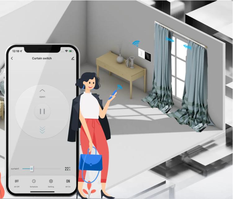 Graffiti Zigbee Smart Curtain Switch with Touch, Remote, and Alexa Voice Control