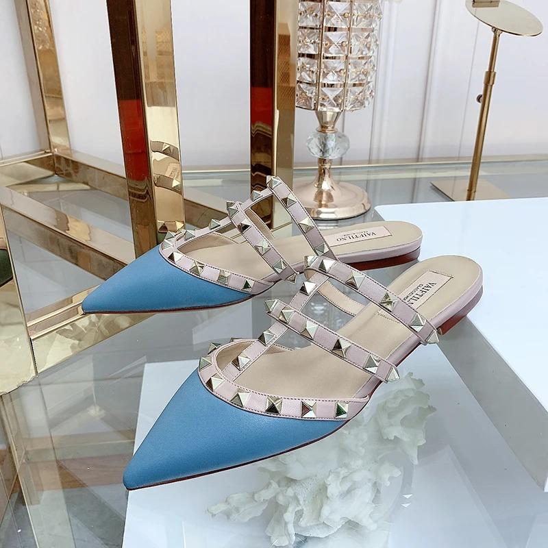 Soleist Women's Sandals Summer Luxury Shoes Woman Trend Ankle Strap Rivets Flat Shoes Brand Design Slippers Ladies Shoes Women