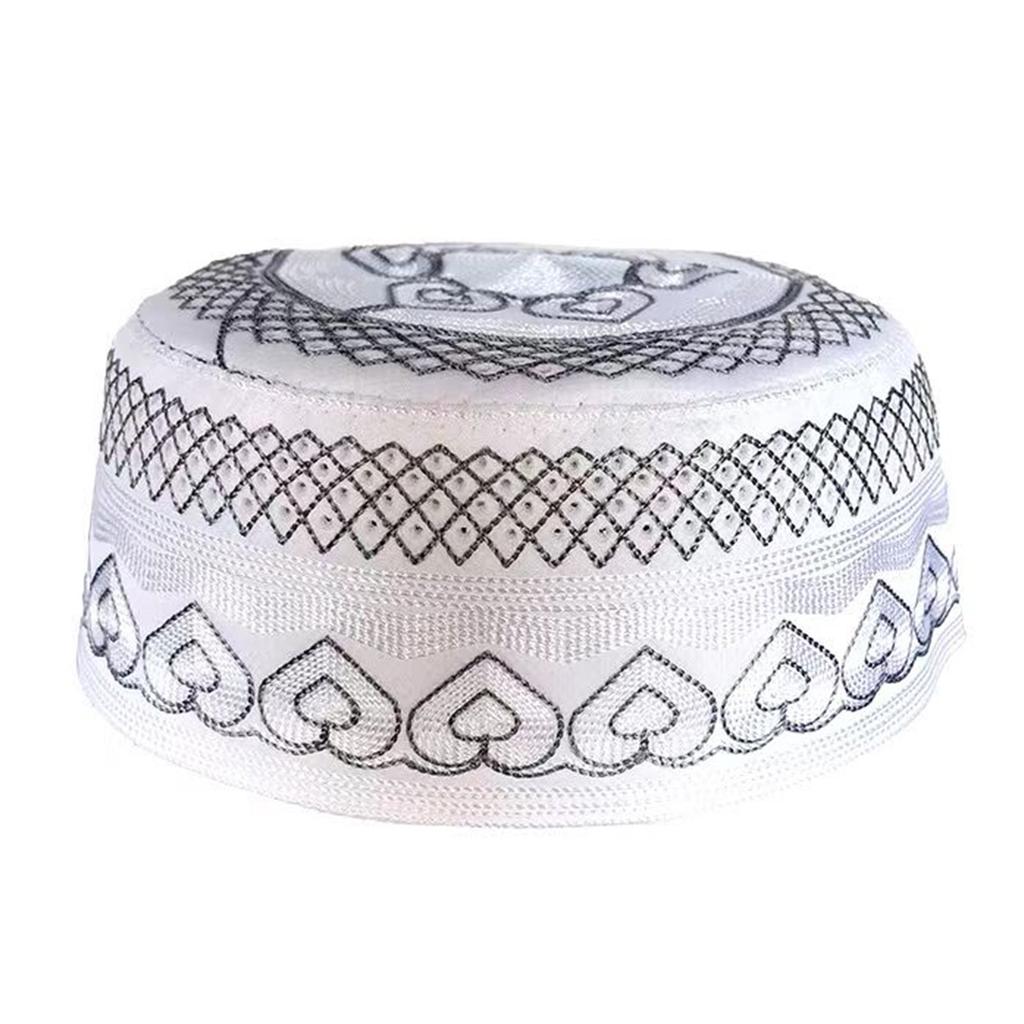 Embroidery Beanie Hat for Students Adult Muslims Foldable Casual Hat Handmade Embroidery Pray Keep Traditional Pray Hat