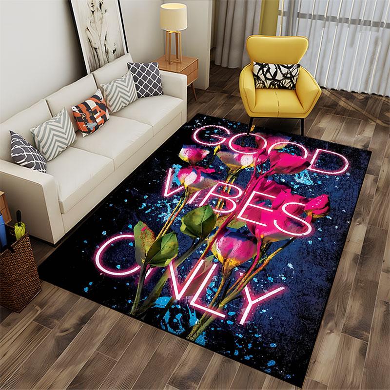 Good Vibes Rose Neon Design suitable as a non-slip mat for the living room or bedroom sofa