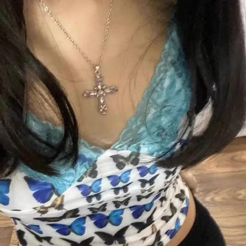 Sweet And Cool Style Spicy Girl Cross Necklace, Women'S Personalized Collarbone Chain, Niche Design Neck Accessory