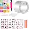 Funny Nano Bubble Tape 1 Set 300CM Toy with Straw Charm Sticker Inflator High Elasticity Tweezer Adhesive Stress Relief DIY Craft Making Kit Children