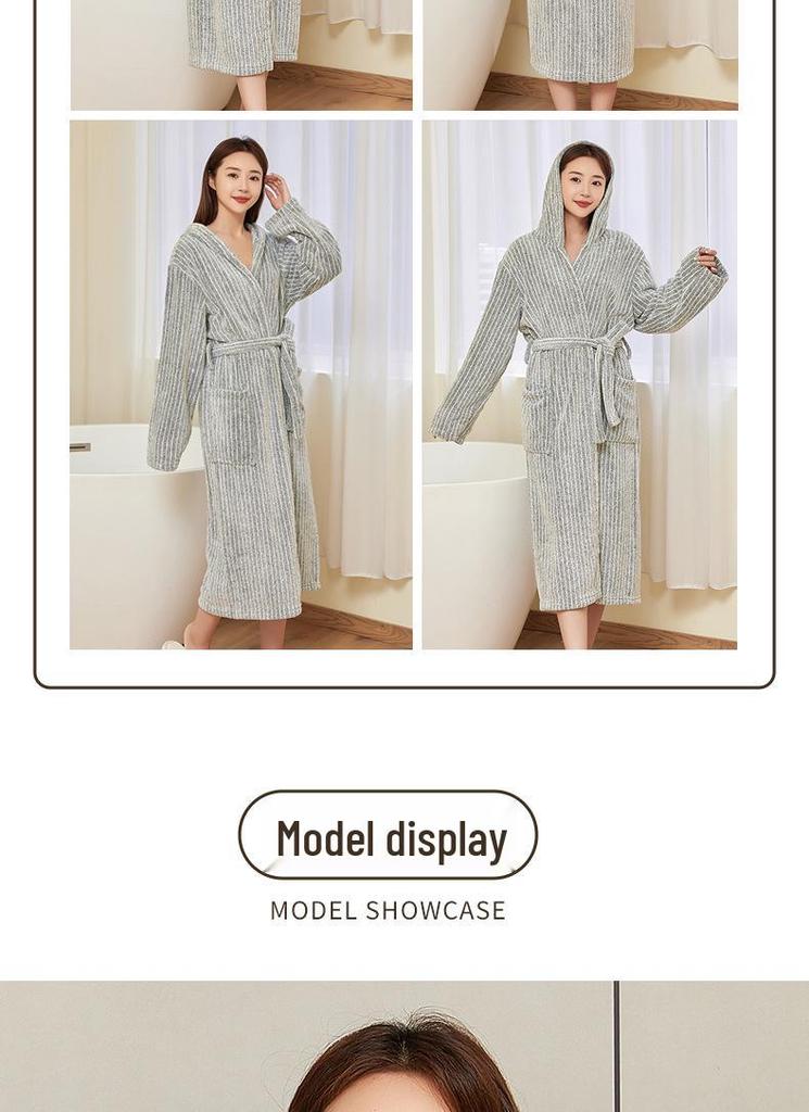 Coral Velvet Thickened Women's Bathrobe, Long Soft Nightgown, Couple's Robe, Comfortable Homewear