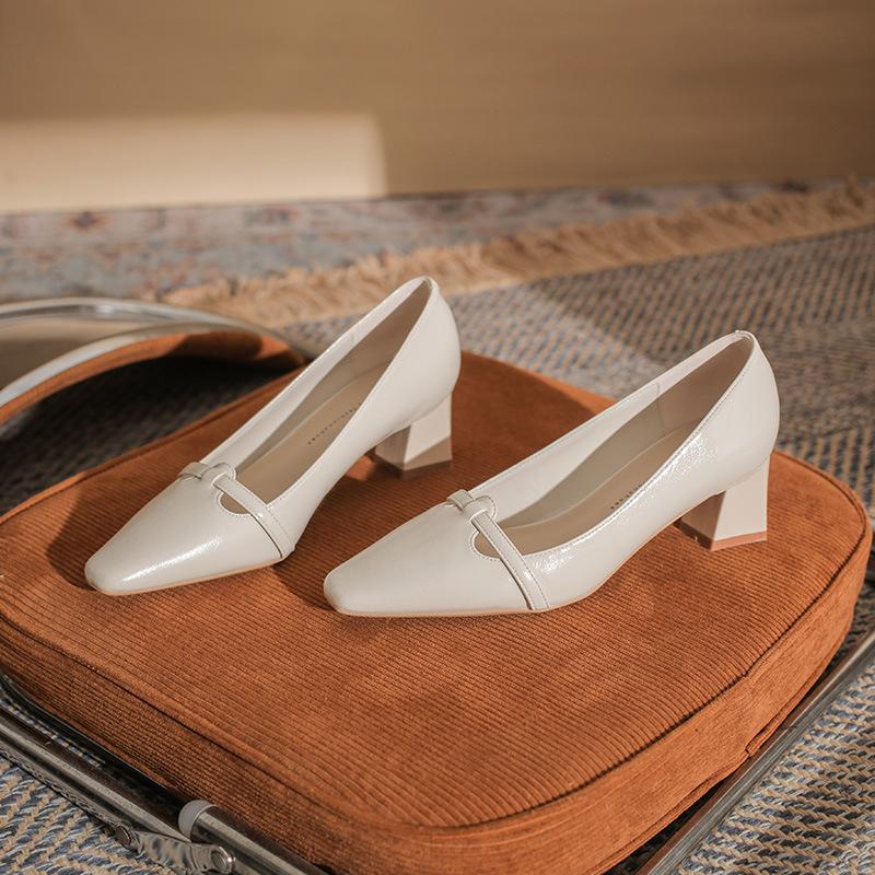 

5992 Temperament Coarse Heel Skirt Versatile High Heel Women s Single Shoes New Fashion and Comfortable Square Head Women s Single Shoes 40 [Spot]