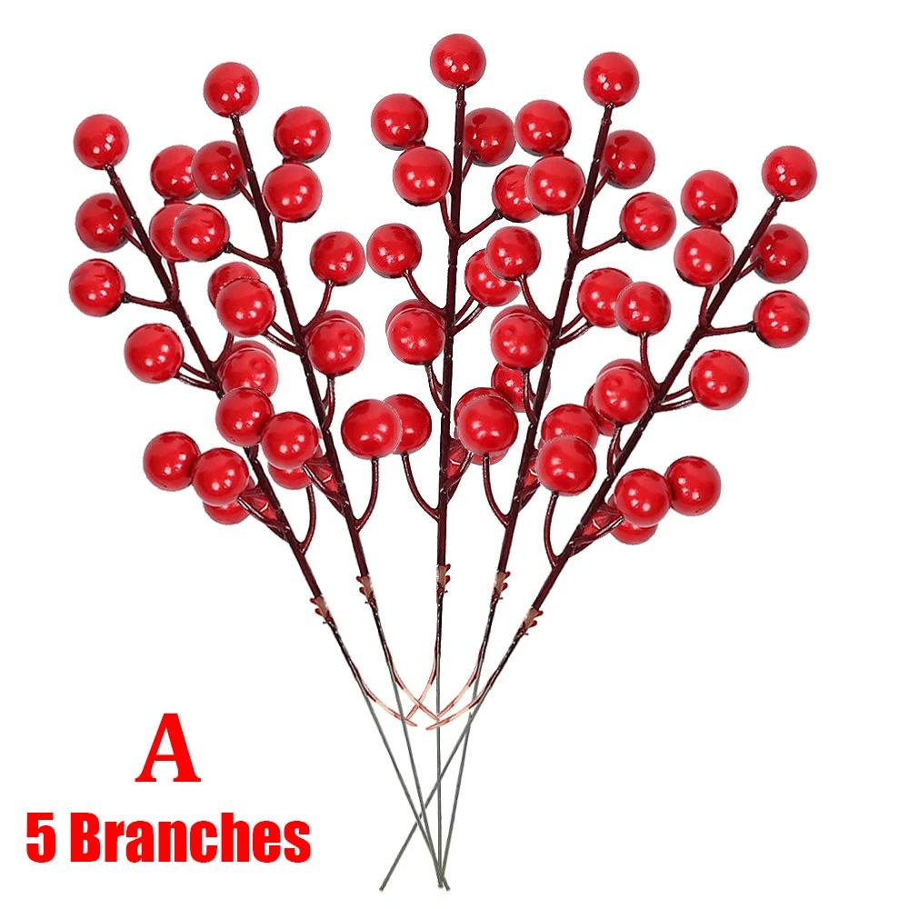 1/30 Branches Dense Berries  Artificial Flowers Bouquet Red Holly Berry Stamen Plants Xmas Tree Christmas Party  Home Decor