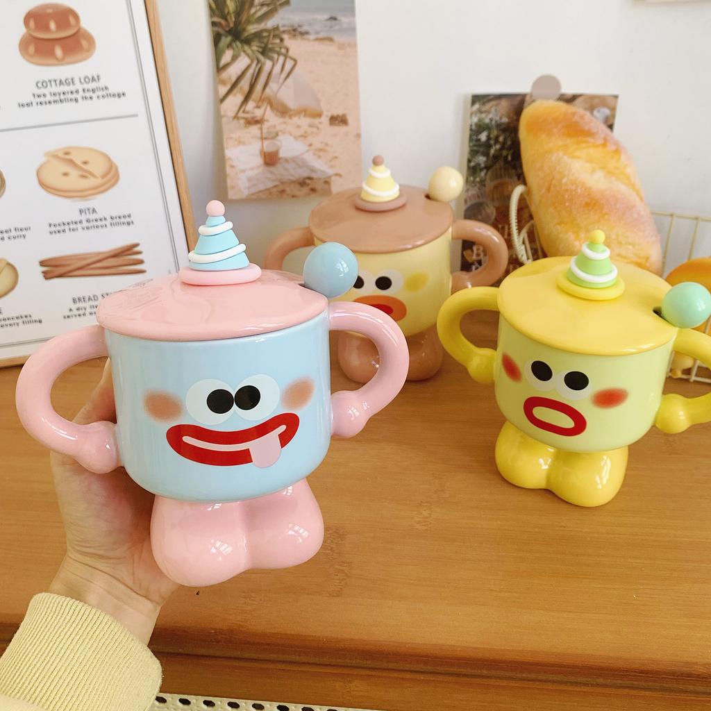 Mug With Lid Spoon Cute Cup Ceramic Strange Water Cup Couple Give Girl Birthday Gift Souvenir