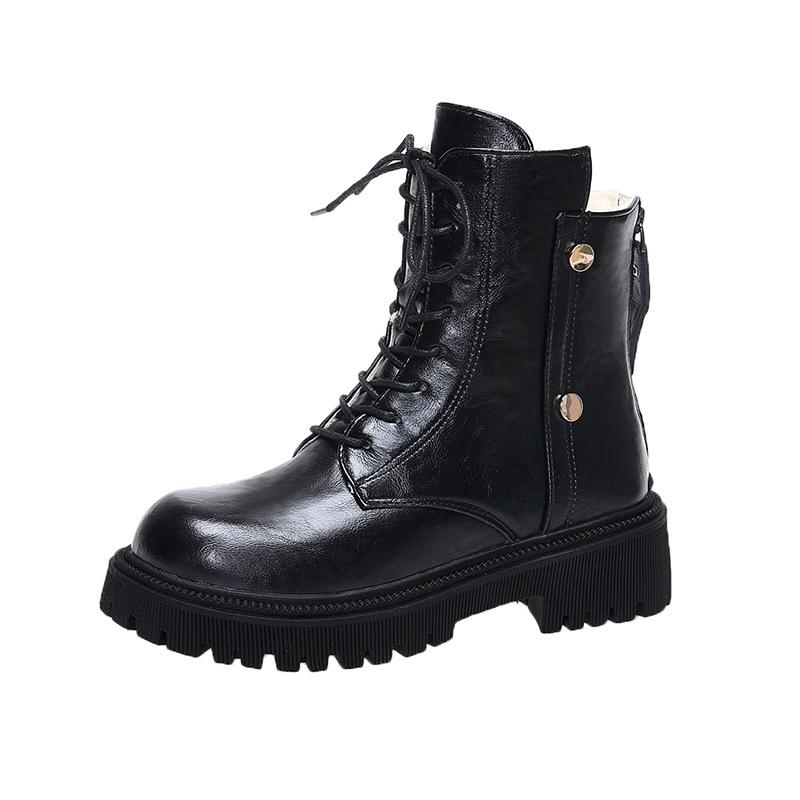 Platform Martin Boots Women's Shoes British Martin Boots 2025 Winter New Velvet Thermal Short Boots Large Size Leather Boots