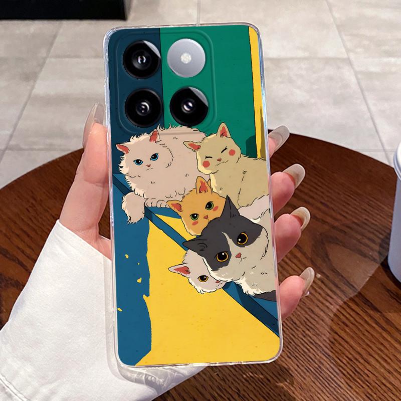 Jelly Casing For Xiaomi 14T 14TPro Clear Silicone Soft TPU Back Cover For Xiaomi 14T Pro Cute Cat Rabbit Heart Protective Case