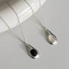PANJBJ 925 Sterling Silver Black Agate Necklace for Women Water Drop Minimalism Design Trend Office Jewelry Gift Dropshipping