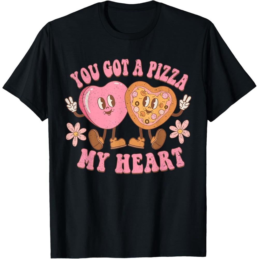 Retro Groovy You Got A Pizza of My Heart Cute Valentines Day T Shirt XL