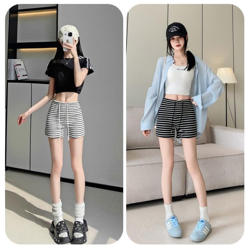 Spice Girl Striped Towel Sports Shorts Women's New Summer High Waist Casual Wide Leg Pants Hot Pants Shorts