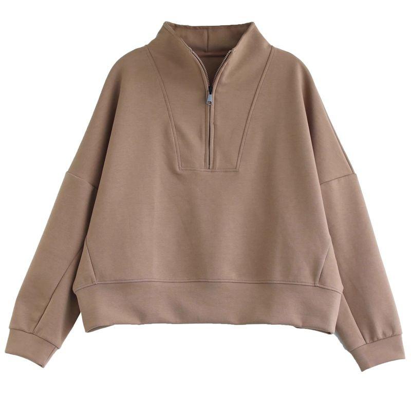 Women S Fitted Half Zip Stand Collar Long Sleeve Hoodie Autumn Winter Casual Top