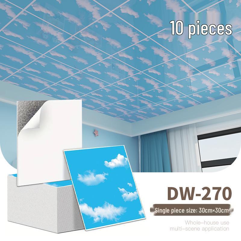 10-Pack Self-Adhesive Ceiling Stickers: Aluminum-Plastic Bathroom Decor Panels