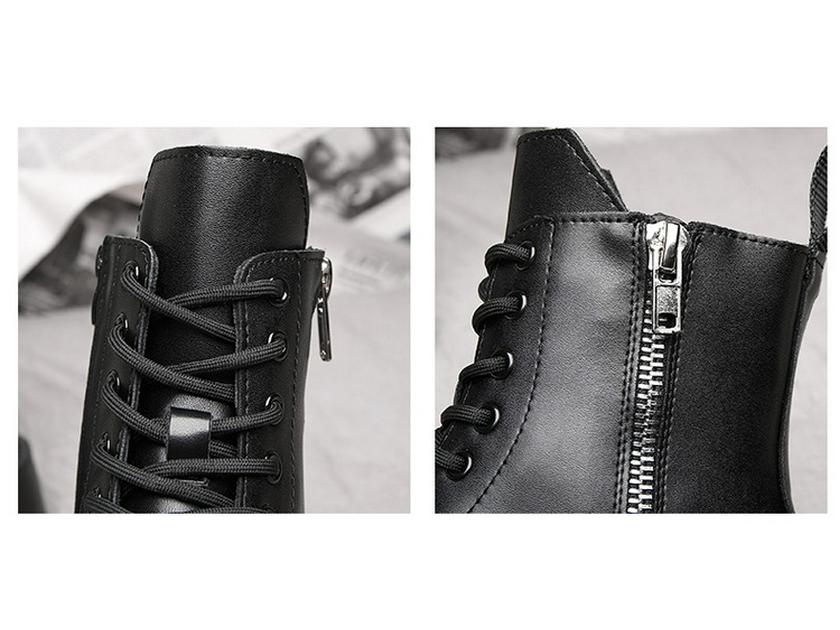 Men's High-Top Leather Martin Boots - British Style, Thick Sole, Velvet Lining, Winter Warmth