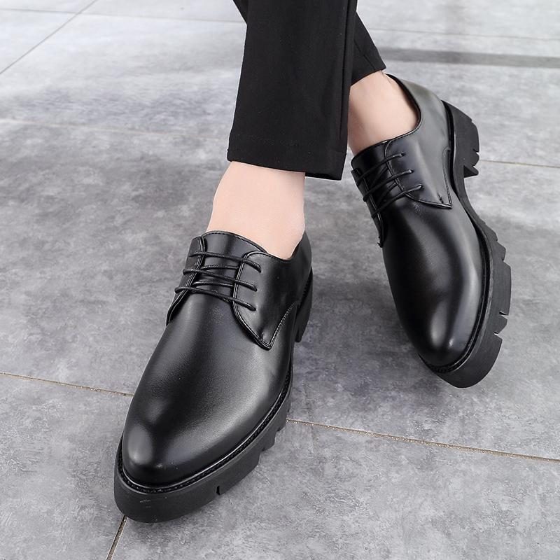 Men Fashion Derby Shoes PU Black Thick soled Durable Leather Men Lace up Business High Quality Formal Shoes Size 38-44