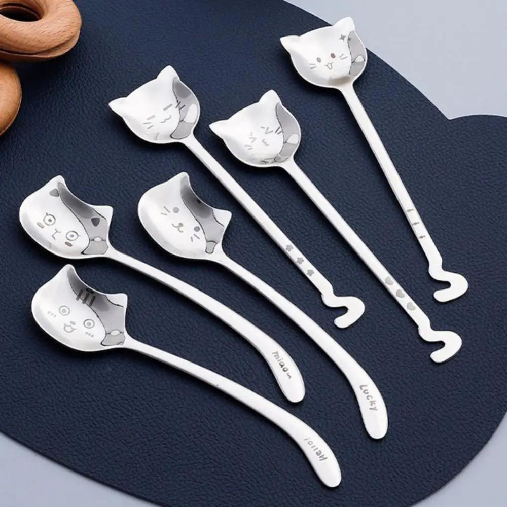 WIKHOSTAR Long Tail Cat Coffee Spoon Tea Spoon 304 Stainless Steel Funny Coffee Spoon Tableware Teaspoon Mini Spoon Kitchen Accessories