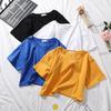 Women's White Short Sleeve Crop Top - Summer Korean Style, High Waist, Solid Color, Loose Fit