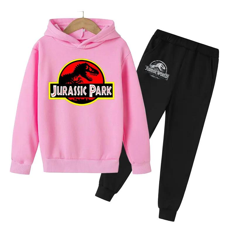 Jurassic Park Pattern Printed Children's Hoodie+Pants Casual Children's Set