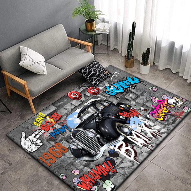 3D Vintage Car Area Rug Large,Carpet Rug for Living Room Bedroom Sofa Decoration,Doormat Kitchen Non-slip Floor Mat Picnic  Camp