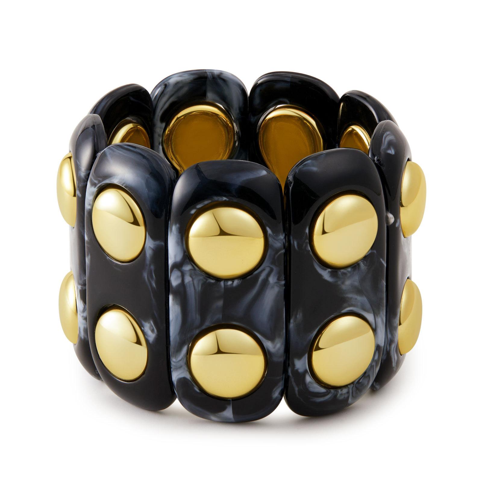 

Geometric Round Acrylic Wide Bangle Vintage Handmade Rivet Elastic Rope Bracelet for Women Gift чорний