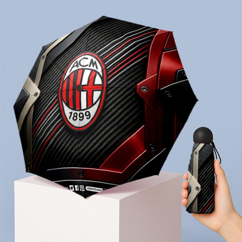 AC Milan Pattern Printed Mini 5 Folds 8 Ribs Compact Umbrella Windproof Waterproof Lightweight Portable Folding