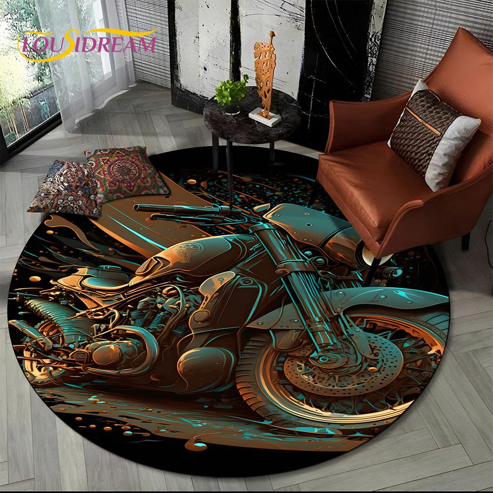 3D Retro Vintage Motorcycle Cartoon Round Area Carpet Rug for Living Room Bedroom Kid Playroom Decor,Pet Area Rug Non-slip Gift
