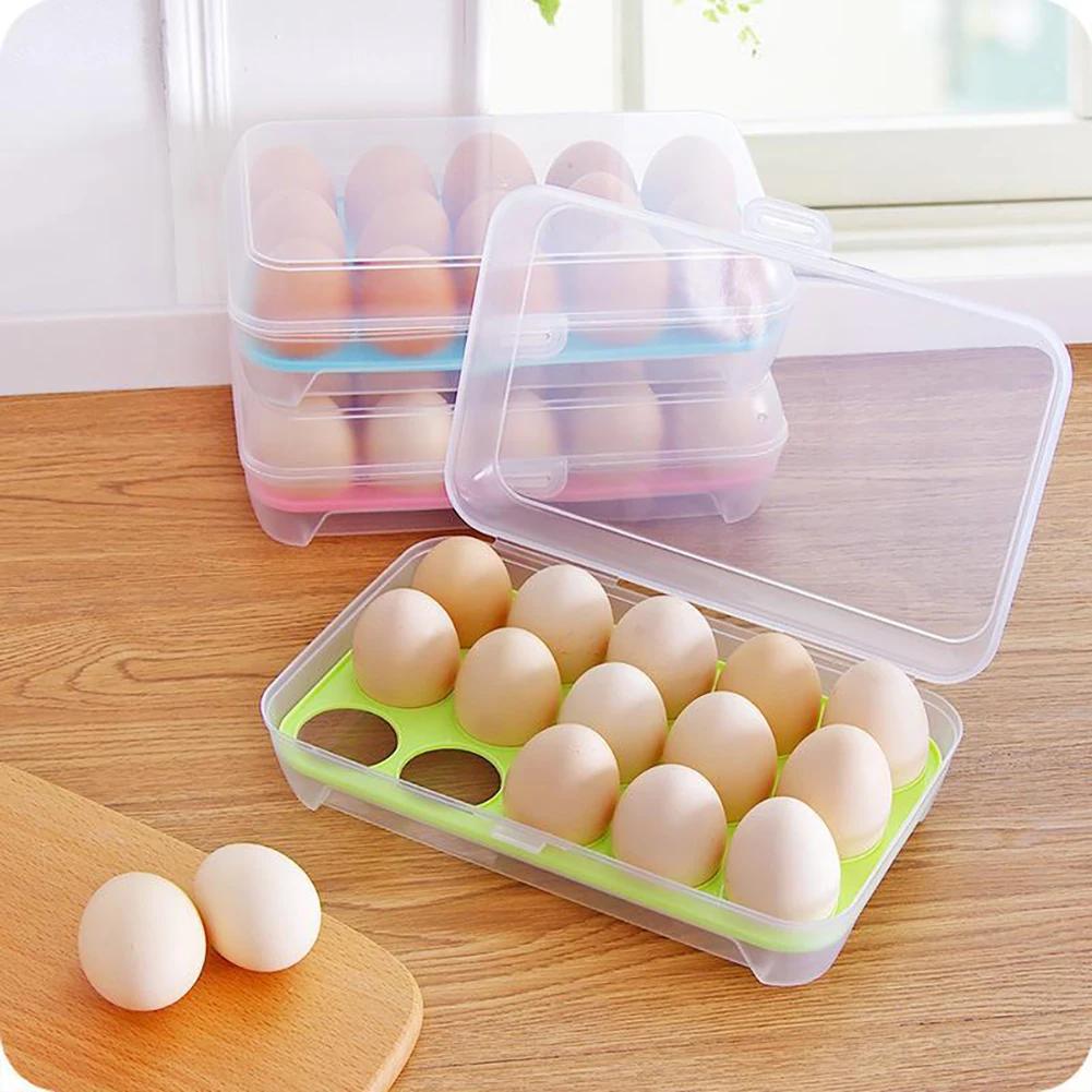 Boîte de rangement pour œufs de réfrigérateur à 15 compartiments en plastique pour conserver la fraîcheur des œufs avec couvercle Distributeur transparent Organisateur alimentaire de cuisine