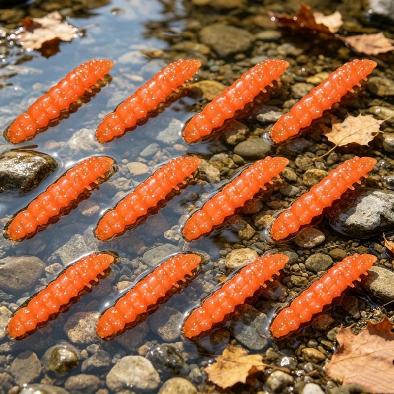 12PCS TPE Bread Worm Fishing Lures with Glow Feature for Freshwater Saltwater Night Fishing Soft Baits