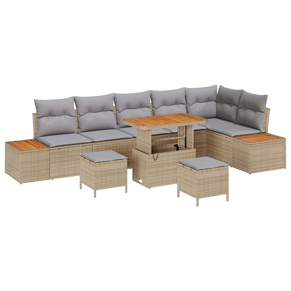 Garden Sofa Set with Cushions and Storage 9 Pcs Beige Poly Rattan