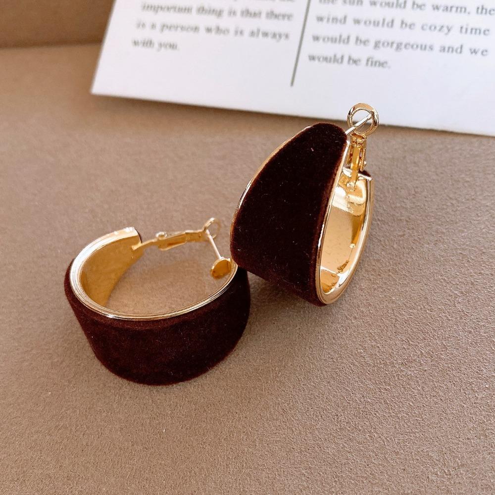 Серьги-кольца с флокированным покрытием в стиле Майяра, серьги-клипсы U-образной формы, серьги в стиле фейри, ретро, для повседневного ношения кофейный