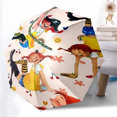 1pc Pippi Longstocking Automatic Folding Umbrella - 8-Rib Automatic Open/Close, Portable Collapsible Compact Umbrella Yy251218033