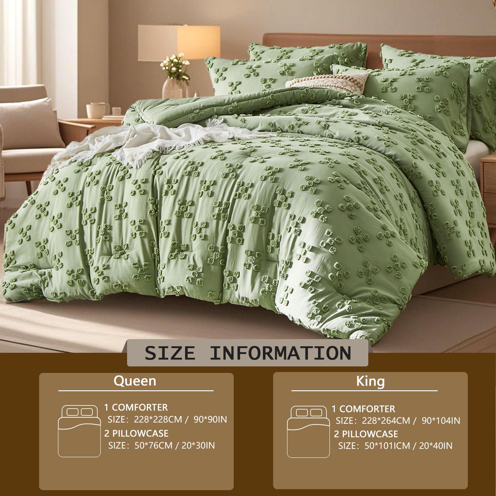 

Solid color tufted bedding set, microfiber is lightweight and breathable, machine washable, queen/king size, all seasons US-Queen зелёный