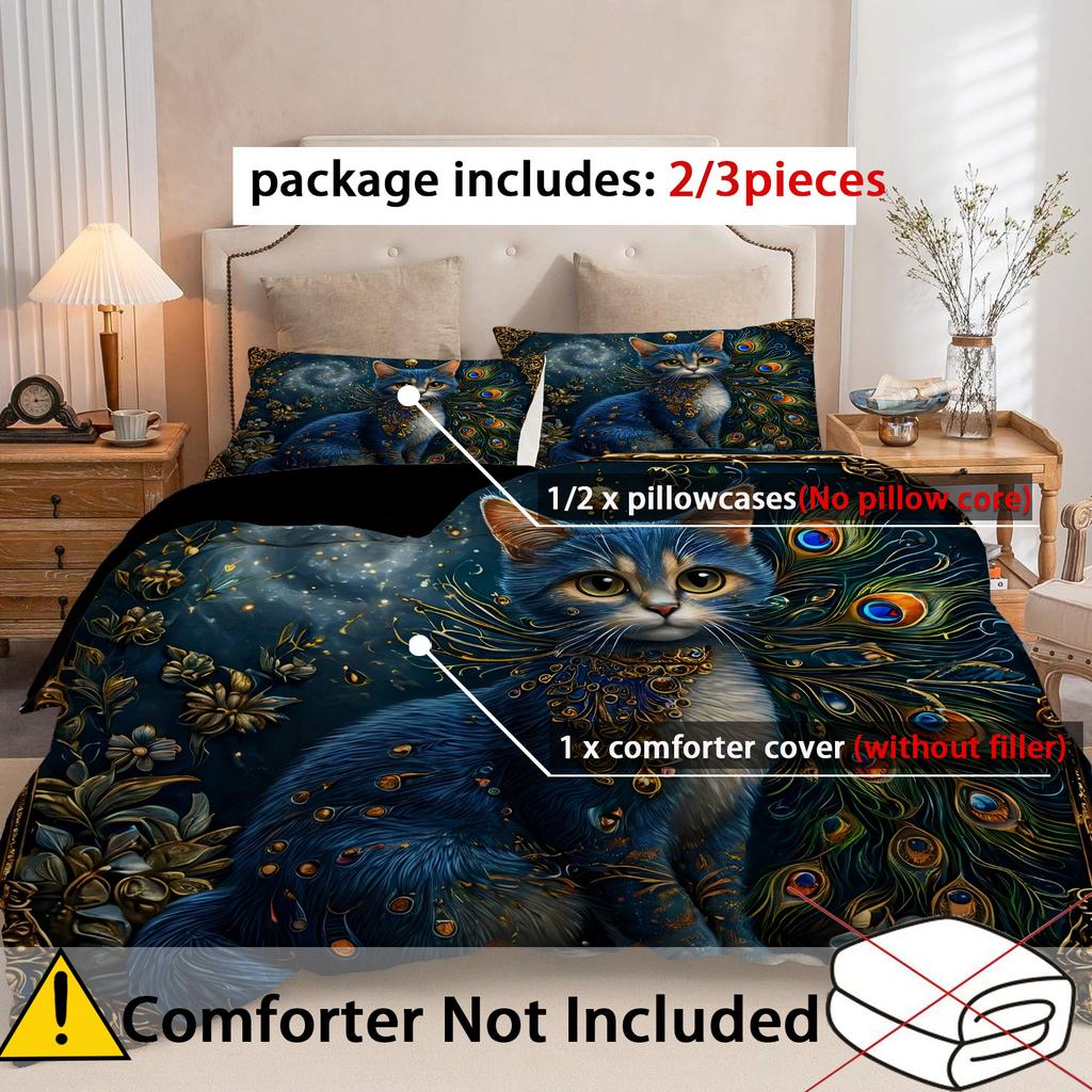 Mystery Cat Pattern 3D Printed Bedding Set Home Textiles Cute Animal Style Quilt Cover Set Soft Comfortable Luxury Duvet Cover