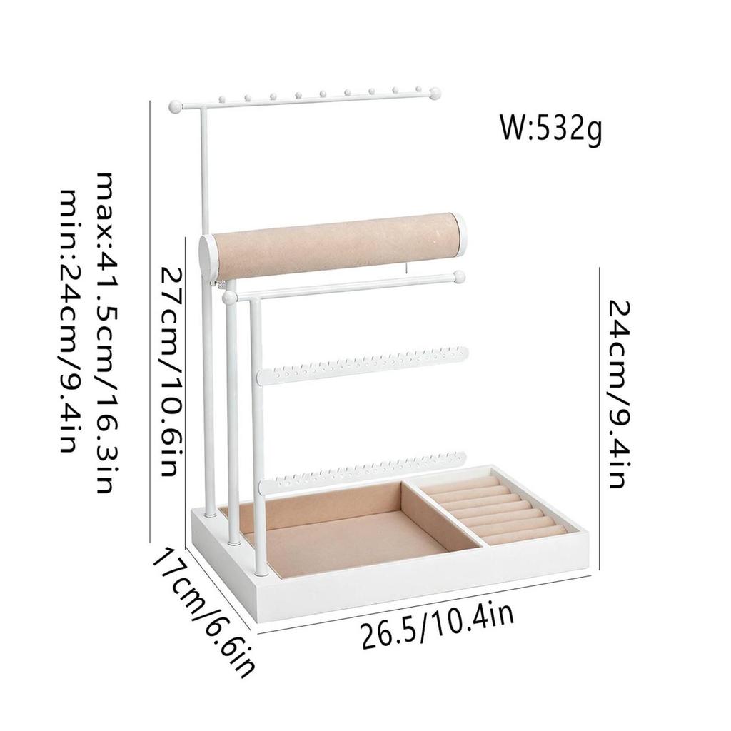 Jewelry Organizer with Wooden Base Decorative for Dressing Table, Bedroom