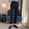 Men's Retro High-Waist Slim-Fit Trousers: Korean-Style, Solid Color, Straight-Leg, Autumn Casual Pants.