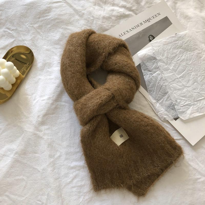 Fashion Pure Color Winter Warm Kniited Scarf for Women Korean Style Neckercheif Girls Skinny Cashmere Scarfs For Women