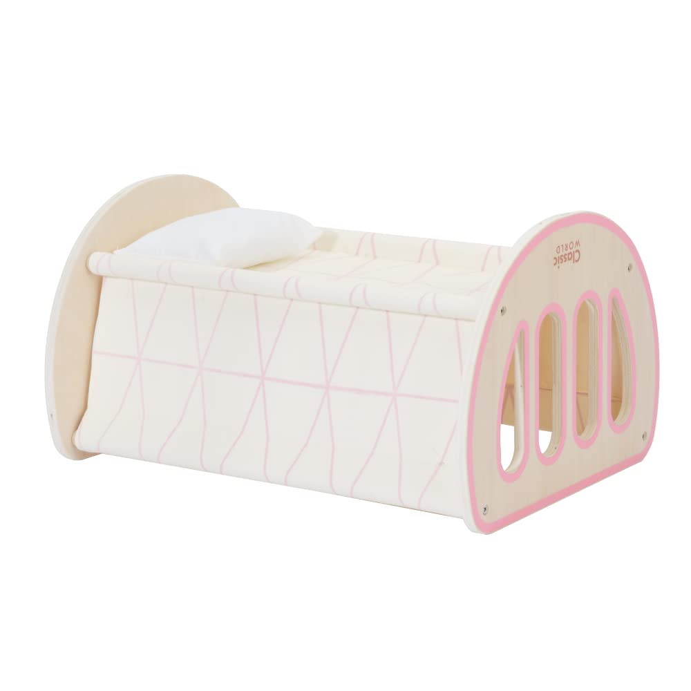 Classic World Doll Bed and Cradle for Plush Wooden Modern Cradle for Pretend Play and Perfect for Girls and Boys Ages and A Great Gift for School