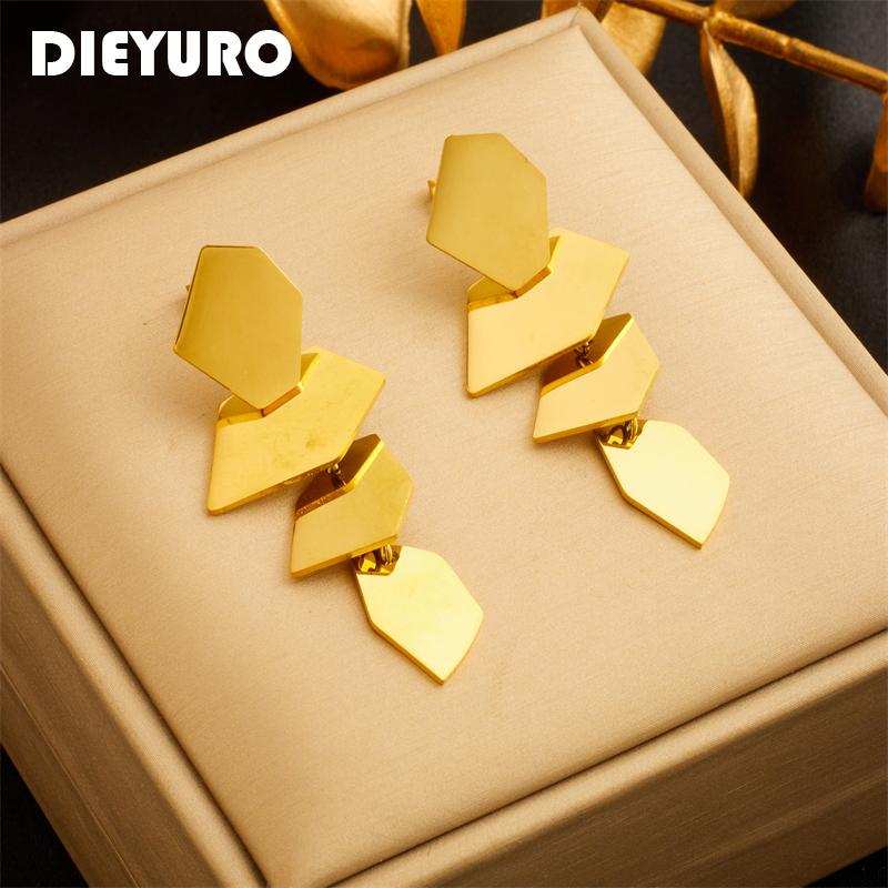 DIEYURO 316L Stainless Steel Gold Geometry Pendant Earrings For Women Girl New Fashion Ear Drop Jewelry Holiday Gift Party