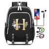 26 English Letters Black Backpack Cosplay Canvas Rucksack Children Kids Schoolbag Travel Bag Back To School Bookbag