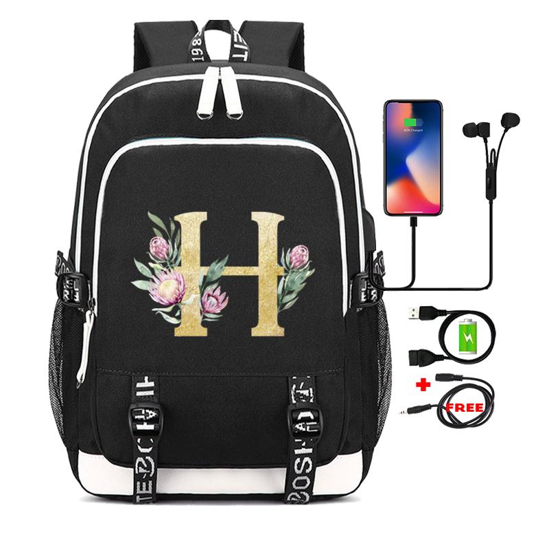 26 English Letters Black Backpack Cosplay Canvas Rucksack Children Kids Schoolbag Travel Bag Back To School Bookbag